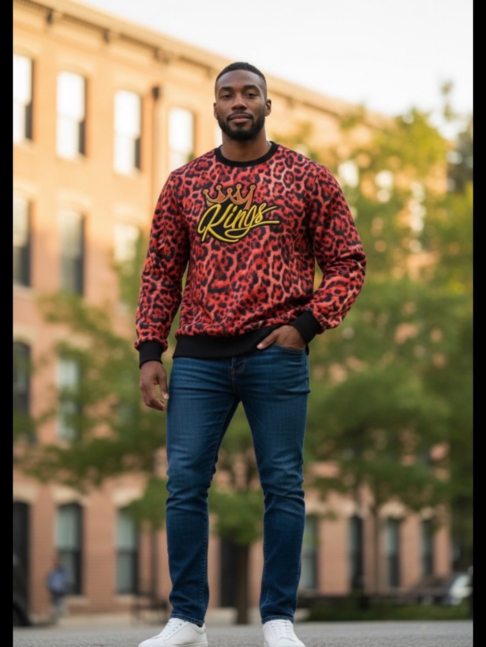 Vintage Kings Red Leopard Print Crewneck Sweater